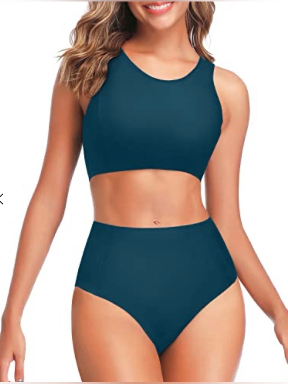 NWT TEMPT ME Two Piece Athletic Halter Top High Waist Teal Bikini Set